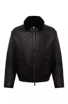 Кожаный бомбер с меховой отделкой Giorgio Armani
