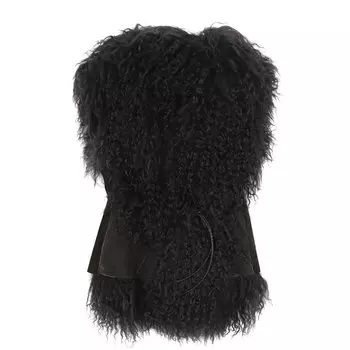 Кожаный жилет с меховой отделкой и поясом Petit Nord