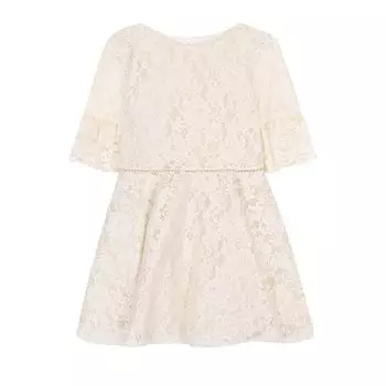 Кружевное мини-платье с расклешенными рукавами и стразами на поясе David Charles