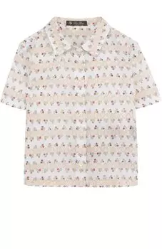 Льняная блуза прямого кроя с принтом Loro Piana