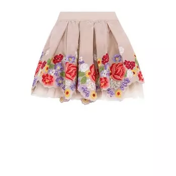 Многослойная мини-юбка с вышивкой и фигурным подолом Monnalisa