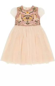 Многослойное приталенное платье с вышивкой и кристаллами Gucci