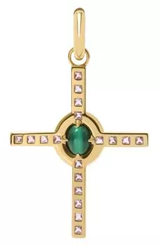 Моносерьга-крест с малахитом и аметистами Moonka