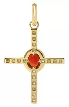 Моносерьга-крест с сердоликом и хризолитами Moonka