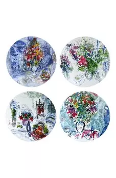 Набор из 4-х салатных тарелок Les Bouquets de Fleurs de Marc Chagall Bernardaud