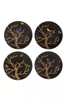 Набор из четырех салатных тарелок Aux Oiseaux Ebene Bernardaud