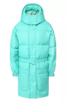 Однотонный стеганый пуховик с поясом и капюшоном IENKI IENKI