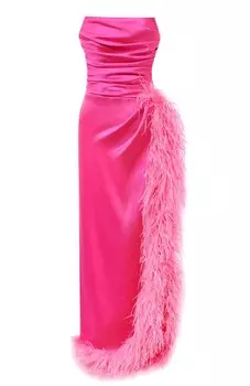 Атласное платье с отделкой перьями Sasha Kim