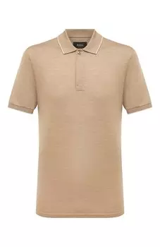 Поло из хлопка и шелка BOSS Camel