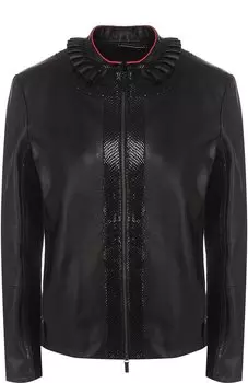 Приталенная кожаная куртка с воротником-стойкой Giorgio Armani