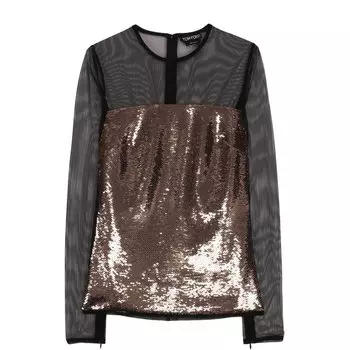 Приталенный топ с пайетками и прозрачными вставками Tom Ford