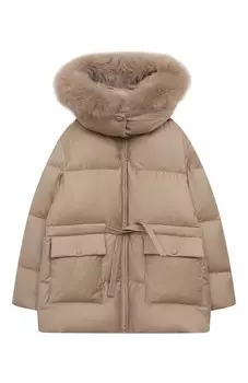Пуховик с отделкой из меха песца Yves Salomon Enfant