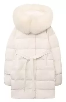 Пуховик с отделкой из меха песца Yves Salomon Enfant