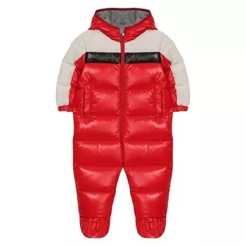 Пуховый комбинезон на молнии с капюшоном Moncler Enfant