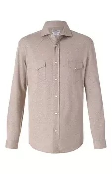 Рубашка изо льна и хлопка Brunello Cucinelli