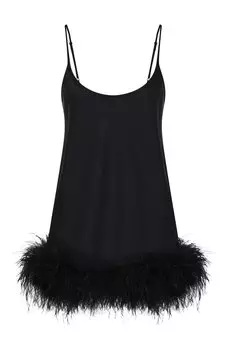 Шелковая сорочка с отделкой перьями EDOMO