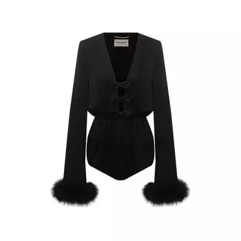 Шелковое боди с отделкой перьями Saint Laurent