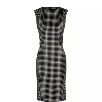 Шелковое платье-футляр в клетку с вырезом лодочка Kiton
