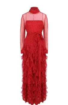 Шелковое платье-макси с поясом и воротником аскот Valentino