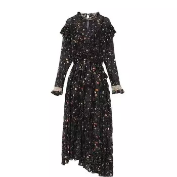 Шелковое платье-миди с оборками и принтом PREEN by Thornton Bregazzi