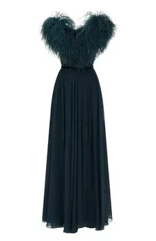 Шелковое платье с отделкой перьями Elie Saab