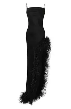 Шелковое платье с отделкой перьями Maison dAngelann