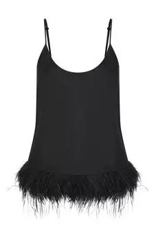 Шелковый топ с отделкой перьями EDOMO