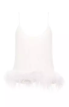 Шелковый топ с отделкой перьями EDOMO