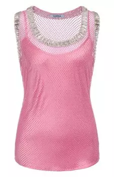 Шелковый топ с отделкой стразами YANINA