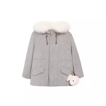 Шерстяная парка с меховой отделкой Yves Salomon Enfant