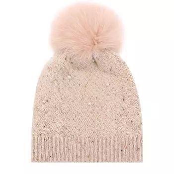 Шерстяная шапка фактурной вязки с помпоном Yves Salomon Enfant