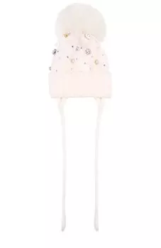 Шерстяная шапка с меховым помпоном и декором Catya