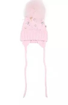 Шерстяная шапка с меховым помпоном и декором Catya