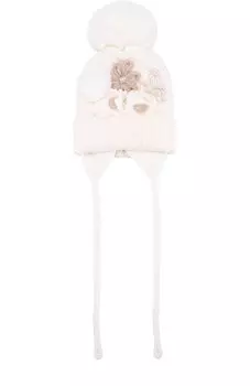 Шерстяная шапка с меховым помпоном и декором Catya