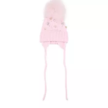 Шерстяная шапка с меховым помпоном и декором Catya