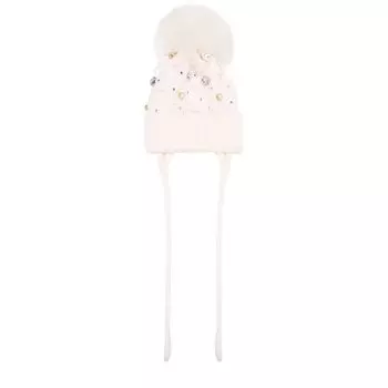 Шерстяная шапка с меховым помпоном и декором Catya