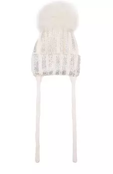 Шерстяная шапка с меховым помпоном и металлизированной отделкой Catya