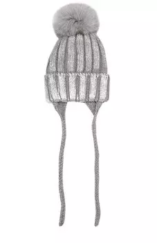 Шерстяная шапка с меховым помпоном и металлизированной отделкой Catya