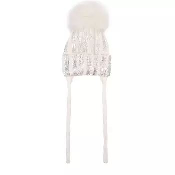 Шерстяная шапка с меховым помпоном и металлизированной отделкой Catya