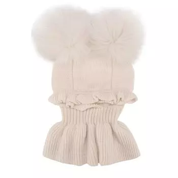 Шерстяная шапка с воротником и меховыми помпонами Catya