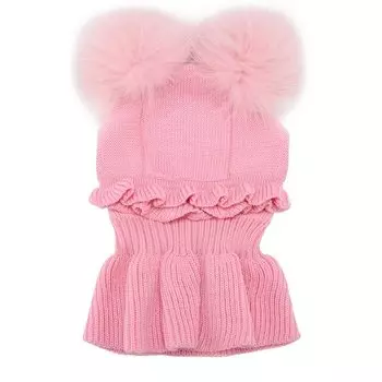 Шерстяная шапка с воротником и меховыми помпонами Catya