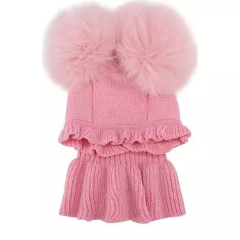 Шерстяная шапка с воротником и меховыми помпонами Catya