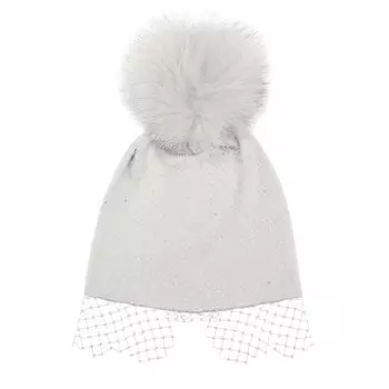 Шерстяная шапка с вуалью и помпоном Il Trenino