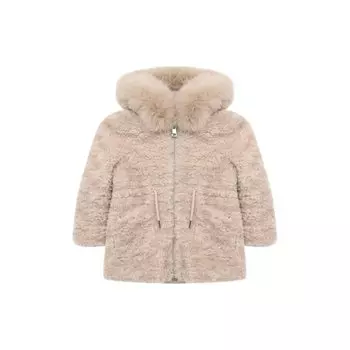 Шерстяное пальто с меховой отделкой Yves Salomon Enfant