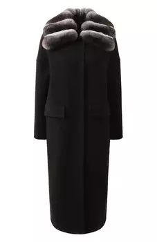 Шерстяное пальто с воротником из меха соболя и шиншиллы MVST