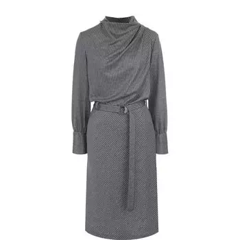 Шерстяное платье с поясом и воротником-стойкой Giorgio Armani
