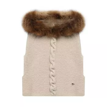 Шерстяное пончо с меховой отделкой на капюшоне Casilda y Jimena