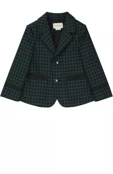 Шерстяной пиджак клетку с декоративными пуговицами Gucci