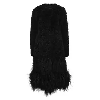 Шуба с отделкой перьями Prada