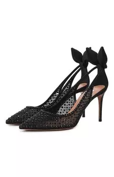 Текстильные туфли Bow Tie Crystal 85 Aquazzura